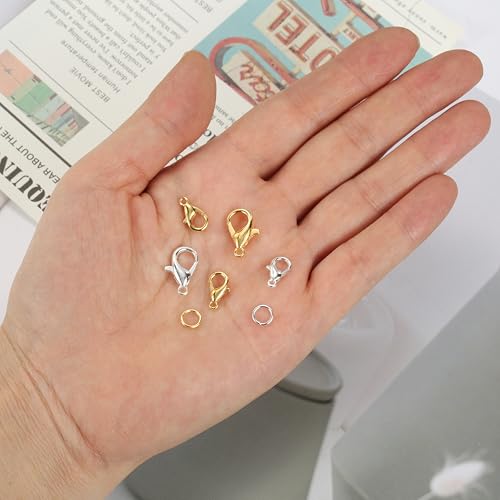 660Pcs Lobster Claw Clasps and Open Jump Rings Set, 4 Sizes of Gold and Silver Jewelry Clasps,Lobster Clasps for Jewelry Making, Keychains and Bracelet