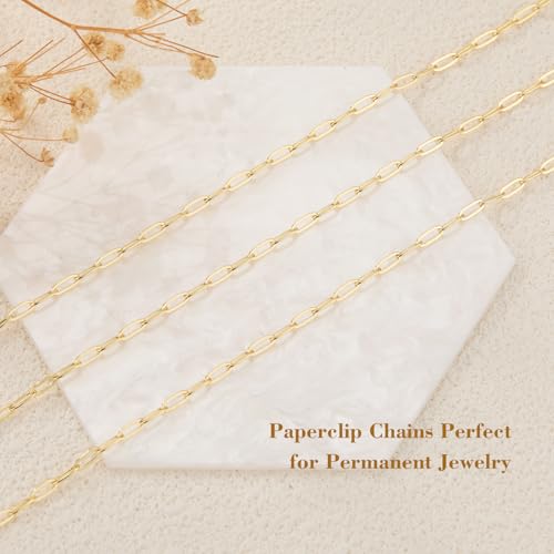 GTVOODX 33 Feet Gold Paperclip Chains for Jewelry Making Oval Soldered Stainless Steel Necklace Bulk Chain Roll Spool for DIY Bracelet Craft Supplies with Lobster Clasps Jump Rings - color: Gold Thin Paperclip Chains