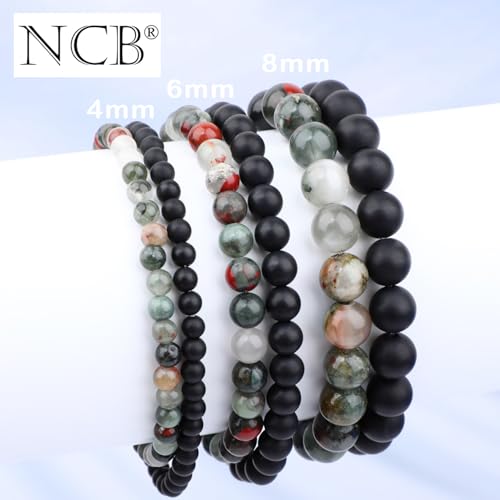 NCB 2.3-Piece 4mm Natural Crystal Gemstone Stretch Bracelets – Handmade Reiki Energy Healing Jewelry for Meditation,Yoga, Unisex - color: 2PCS ( African Bloodstone+Matte Black Agate ), size: 6mm