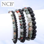 NCB 2.3-Piece 4mm Natural Crystal Gemstone Stretch Bracelets – Handmade Reiki Energy Healing Jewelry for Meditation,Yoga, Unisex - color: 2PCS ( African Bloodstone+Matte Black Agate ), size: 8mm