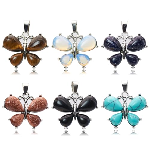 Natural Stone Butterfly Pendant, Assorted Gemstone Jewelry with Gift Bag – Healing Crystal Charm for DIY Jewelry Making Bracelets, Earrings - color: Butterfly-Shaped-b