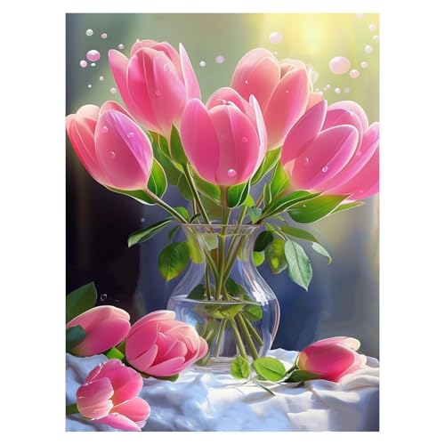 DOTZSO Diamond Painting Kits for Adults, Easy DIY 5D Round Full Drill Diamond Art kit Diamond Dot Crystal Gem Art and Craft for Beginners Home Wall Decor Flowers 12x16 Inches - color: AJ Red Flowers