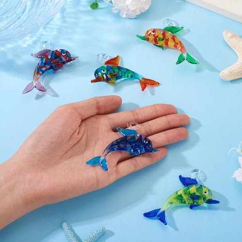 FASHEWELRY 5Pcs Large Lampwork Dolphin Charms Cute Glass Ocean Animals Penadants Rainbow Cartoon Sea Fish Charms for DIY Bracelet Jewelry Making - color: Multicolor Big Dolphin
