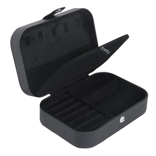 Travel Jewelry Box, Small Jewelry Organizer Boxes for Women Girls, 2 Layer Travel Jewlery Case, PU Leather Mini Portable Jewerly Storage Display Holder for Earrings, Ring, Necklaces, Bracelets - Black - color: All Black
