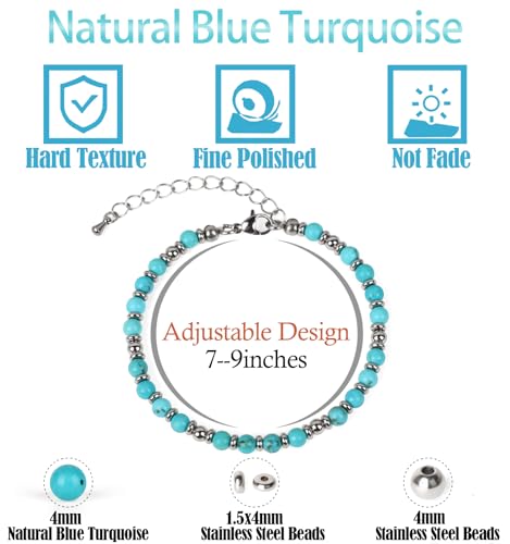 LPBeads Beaded Bracelets for Women Energy Gemstone Charm Jewelry Adjustable Bracelet Gifts for Mom, Daughter, Wife, Friends, Bestie - color: Blue Turquoise