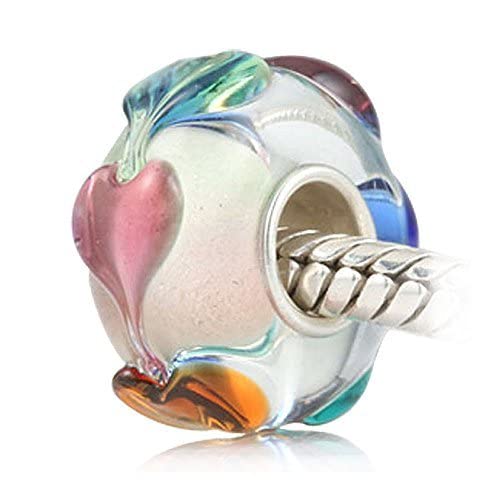 Murano Glass Charms Authentic 925 Sterling Silver Charms Core Red Flower Pink Love Heart White Yellow Glass Beads fit Pandora Style Bracelet for Women Wife Anniversary DIY Gift - color: color_96