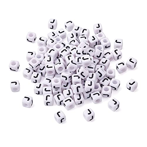 FASHEWELRY 300Pcs Cube White Acrylic Letter Beads 6x6mm Letter J Alphabet Beads for DIY Bracelet Necklace Jewelry Making - color: Letter J, size: 6x6x6mm