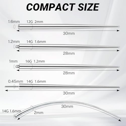 Piercing Taper Insertion Tool for Changing Jewelry – 14G Stainless Steel Piercing Ball Grabber Tool Sets with Threadless Insertion Pin & Curved Threader Tools for Ear Nose Lip Body - color: 14G(1.6mm)