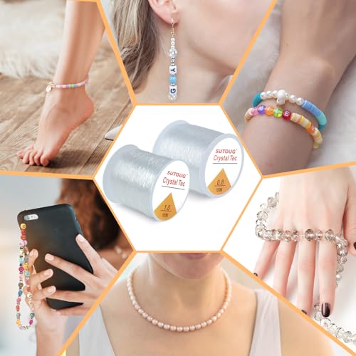 Elastic String for Bracelets, 2 Rolls 0.8mm and 1.0mm Crystal Elastic Cord for Bracelet Beads Jewelry DIY Crafts Bracelets Necklaces White (200M) - size: 0.8mm+1.0mm