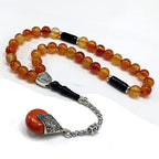 Simple Designed Natural Stone Worry Beads - Prayer Beads Tesbih-Tasbih-Tasbeeh-Misbaha-Subha-Sebha-Sibha-Rosary (Red Agate Natural Stone -8 mm 33- Beads/Drop Tassel) - color: Red Agate Natural Stone -8 mm 33- Beads / Drop Tassel