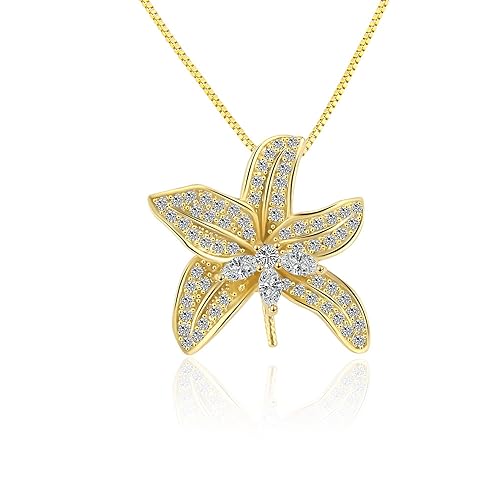 Sterling Silver Gold Plated CZ Leaf Bail Pin Pendant Fitting for Pearl Jewelry, Design Pendant Mount for Women DIY Jewelry Making
