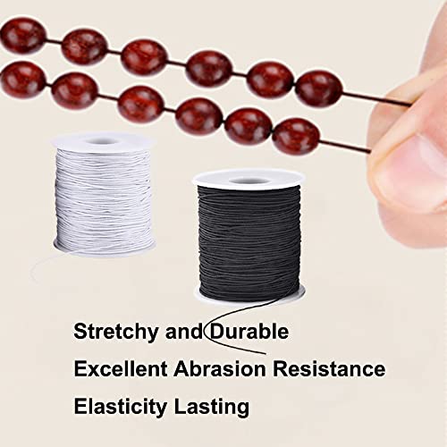 LUSTEMBER Elastic String for Bracelets, 2 Rolls 1 mm Sturdy Stretchy Elastic Cord for Jewelry Making, Necklaces, Beading - size: Black+White