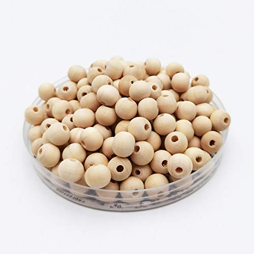 INSPIRELLE 900pcs 10mm Natural Wood Beads Unfinished Round Wooden Loose Beads Wood Spacer Beads with 10M Jute Twine for Craft Making Home Decoration - size: 10mm