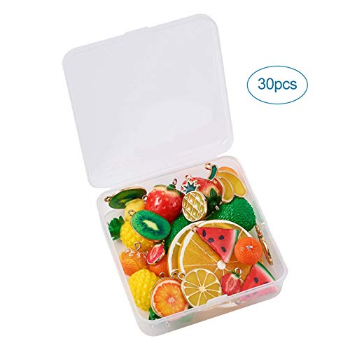 Craftdady Fruit Dangle Charms Pendants Cute Resin Food Pendants Apple Orange Pineapple Strawberry Pendants Lovely Vegetable Mushroom Charms for DIY Craft Earring Bracelet Necklace Jewelry Making - color: Mixed Color, Mixed Shape