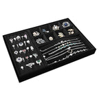 MOOCA Jewelry Display Set, Necklace Display Bust, Earring Organizer, Ring Holder Stand for Showcase and Store, Premium Fabric - color: 9a) 3 piece.Black Velvet Tray