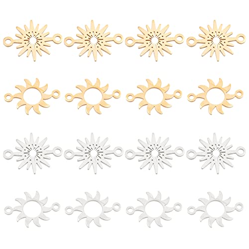 DICOSMETIC 16Pcs 4 Style Stainless Steel Sun Link Star Connectors Sun Rise Connectors Sunbrust connectors for Bracelet Necklace Earrings Making - color: 2 Colors-sun