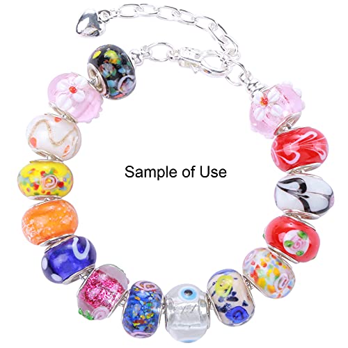 Weebee Murano Glass Beads Large Hole Glass Beads European Lampwork Spacer Charms Bead Silver Plated Cores Bracelet Charm for DIY Crafts Jewelry Making 50 Pcs Mixed