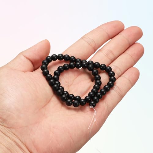 HARFINGTON 50pcs Natural Stone Beads 6mm Black Obsidian Round Gemstone Stone Loose Beading Real Genuine Smooth Balls Bead for Jewelry Making Bracelets Necklace Earrings DIY - color: Black Obsidian, size: 6mm