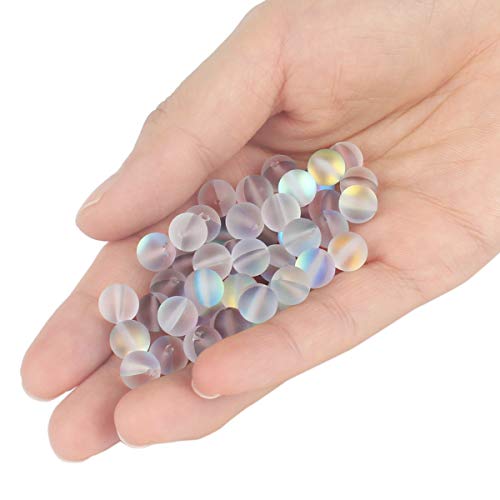 70PCS Natural 8MM Healing Gemstone, Synthetic Frosted Mermaid Energy Stone Round Loose Beads, Semi-Precious Crystal Beads with Free Elastic String for Jewelry Making DIY - color: Frosted Mermaid, size: 8MM