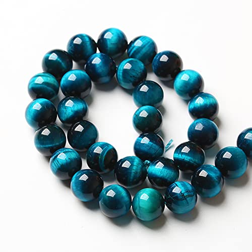 12mm 32PCS Blue Tiger Eye Beads Natural Stone Gemstone Spacer Loose Beads for Jewelry Making DIY Bracelet Semi Precious Beads Strand 15 inches - color: Blue Tiger Eye Stone, size: 12mm