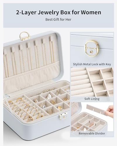 Vlando Jewelry Box Organizer for Women Girl,Lockable Jewelry Case Boxes with 2 Layers,Earrings Necklace,Rings Storage,Gift Box Packaging,Wedding Birthday Gifts Ideas Blue - color: 05.Blue