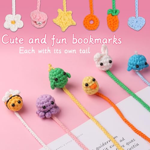 Kogyxe Crochet Kit for Beginners, Crochet Bookmark Kit with Step-by-Step Video Tutorials, Crochet Starter Kits for Beginners Decoration Readers Book Lovers, Animal Bookmarks (40%+ Yarn) - size: Animal Bookmarks