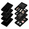 8 Pcs 4 Styles Velvet Jewelry Tray, 8" x 5" Stackable Jewelry Tray, Drawer Trays for Rings, Earrings, Necklace, Bracelet, Black
