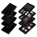 8 Pcs 4 Styles Velvet Jewelry Tray, 8" x 5" Stackable Jewelry Tray, Drawer Trays for Rings, Earrings, Necklace, Bracelet, Black
