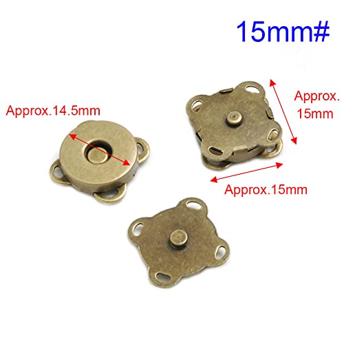 12 Sets Magnetic Snaps Buttons Sew in Magnetic Plum Bag Clasps Button Snaps for Purses Handbag Clothes Scrapbooking Closure Fastener Sewing Craft DIY (15mm) (Bronze) - color: Bronze 12PCS, size: 15MM