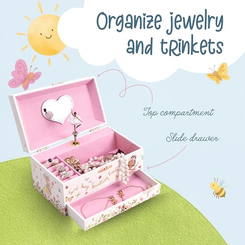 The Memory Building Co Black Ballerina Musical Jewelry Box Plays Classic Melody, Storage Organizer Music Box for Kids Ages 6-12 MDF Wood w/ 2 Fabric Lined Ring Bracelet Necklace Treasure Compartments - style: Ballerina_Black