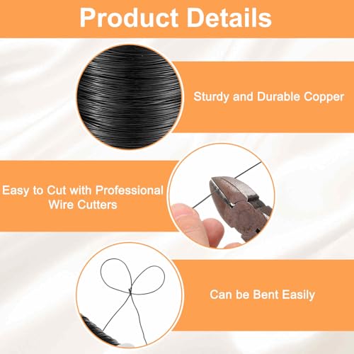 HARFINGTON Wire 328ft Length 26 Gauge Copper Craft Jewelry Wrapping Wire Tarnish Resistant Beading for Jewelry Making Supplies Crafting, Black - color: Black