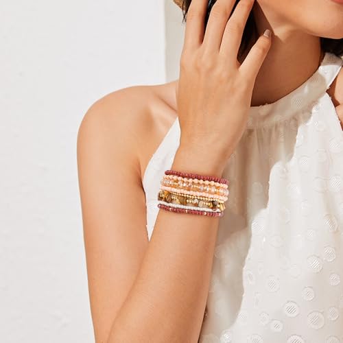 RISHEGAE Heishi Beaded Stretch Bracelets for Women Stackable Polymer Clay Beads Bracelets Friendship Boho Summer Beach Bracelet Jewelry Set - color: A-A brown