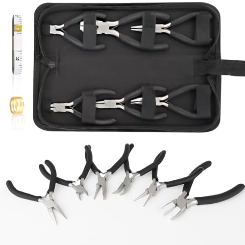 6 Pack Jewelry Pliers Set, Mini Pliers Set, Jewelry Making Include Flat, Jewelry Tools, Needle, Round, Bending Linesman, Applicable to Handicrafts, Earring Making, Repairing Electronic