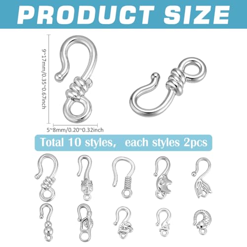 PH PandaHall 20PCS Stainless Steel S-Hook Clasps, 10 Styles S-Hook Jewelry Clasp Necklace Clasp Connectors for DIY Necklace Bracelet Pendant Purse Making Keychain Handmade Crafts Jewelry - color: Stainless Steel Color