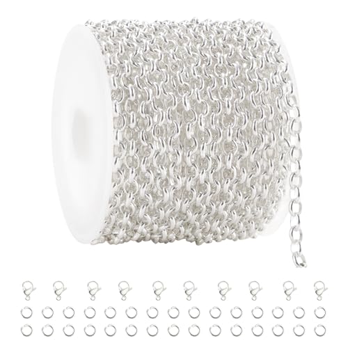 GTVOODX 16.4Feet Silver Chain for Jewelry Making Stainless Steel Rolo Link Cable Chains Bulk for Necklace Jewelry Accessories DIY Making - color: Silver Rolo Chains