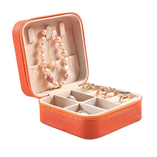 Portable Jewelry Organizer Box - Travel Storage Case for Earrings, Necklaces, Rings, Bracelets | Compact & Durable(orange) - color: orange