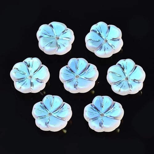 KISSITTY 100pcs Flower Glass Beads AB Color Crystal Aesthetic Flowers Drilled Bead Caps Charm Spacers for DIY Necklaces Earrings Bracelets Jewelry Craft Making for Women - color: AB Color