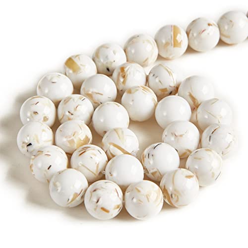 35pcs 10mm White Shell Turquoise Beads Natural Gemstone Beads Round Loose Beads for Jewelry Making - color: White Shell Turquoise, size: 10mm