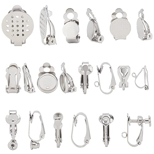 SUNNYCLUE 1 Box 36Pcs 9 Style Clip-on Earring Findings Adjustment Real Stainless Steel Screw Clip Earring Converters Findings Components for DIY Jewelry Making Crafting - color: Silver, Golden