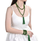 Adabele Premium 108 Mala Beads Malas Necklace - Natural Healing Gemstone Tibetan Buddhist Japa Prayer Meditation Reiki Chakra Stone Quartz Rock Women Men Jewelry - style: Green Jade
