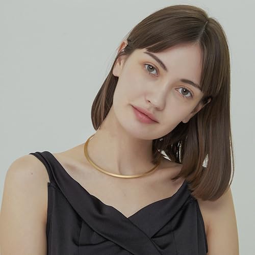 Aobei Pearl 18K Gold Plated Cuff Choker Necklace for Women Chunky Wire Chain Collar Jewelry - style: Buckle Cuff Choker