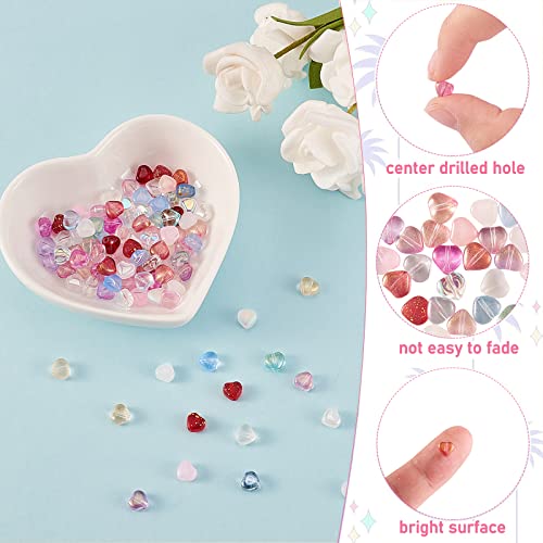 UR URLIFEHALL 100 Pcs Transparent Spray Painted Glass Beads Mixed Style Heart Spacer Beads for Jewelry Making DIY Crafts Accessories - color: 100pcs-6x6x4mm-mixed color heart glass beads