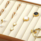 11 Slots Solid Wood Jewelry Tray Microfiber Ring Earring Drawer Organizer Holder for Storage Display (Cream White) - style: 11 Slot