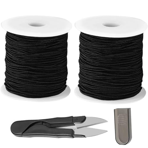 0.8mm Elastic String for Bracelets, Strong Stretchy Bracelet String for Pony Kandi Letter Beads, Black Stretch Elastic Cord Thread with Scissors for Bracelet Making (Black 0.8mm) - size: 0.8mm, style: black*2