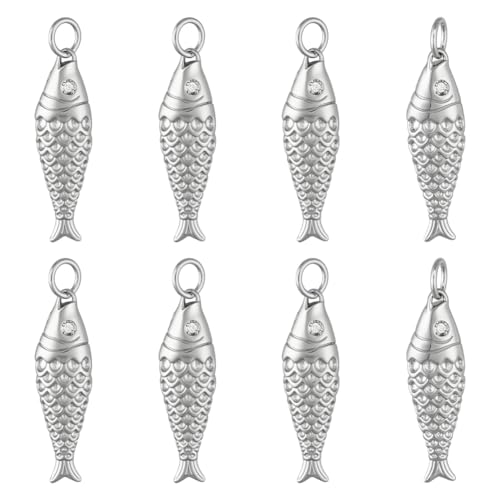 BENECREAT 8Pcs Brass Fish Charms, Gold & Platinum Sea Animal Fish Shaped Pendants for DIY Bracelet Necklace Earrings Jewelry Making - color: Platinum