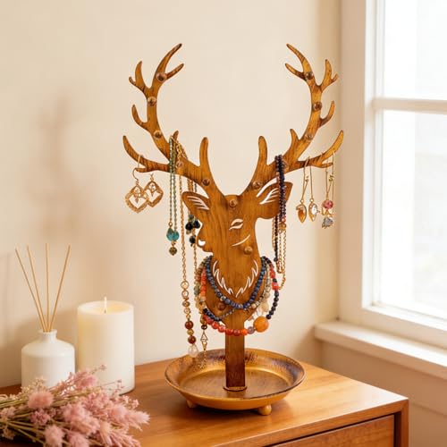 Gold Antler Jewelry Organizer Stand Display Earring Organizer Necklace Holder Stand Rack Jewelry Tower Metal Jewelry Stand Wedding Earring, Necklace Ring Jewelry Tree Home Decoration Gift for Woman - style: Antler