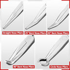 5Pcs Bent Nose Pliers 11 Inch Extra Long Needle Nose Pliers Set, Straight, 25°/45°/90° Bent, Circle Nose for Narrow Spaces, Hard to Reach Areas & Precision Work