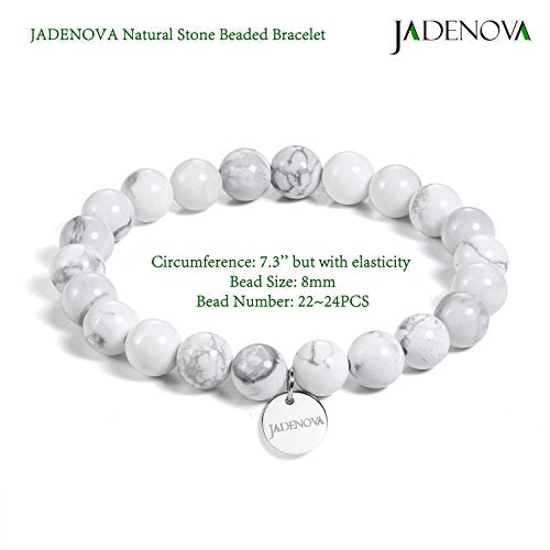 JADENOVA Natural Bead Bracelet Semi Precious Gemstone Beaded Bracelet for Women Healing Crystal Stone Stretch Bracelet Men Couple Bracelets (2pcs,6-8mm/8-10mm) - color: Howlite, size: 8mm/10mm