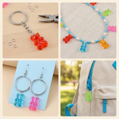 Keychain Charms Bulk 30pcs mixed Cute 3D Charms for Keychain Making for Bracelet Earring Jewelry Making DIY Crafts Includes Animal Food Fruit Flower Designs - color: Bear Mix