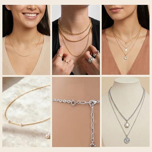 4 PCS Silver Chain Extenders for Necklaces Bracelet Extender Silver Necklace Extenders for Women Bracelet Extension Link for Delicate Jewelry
